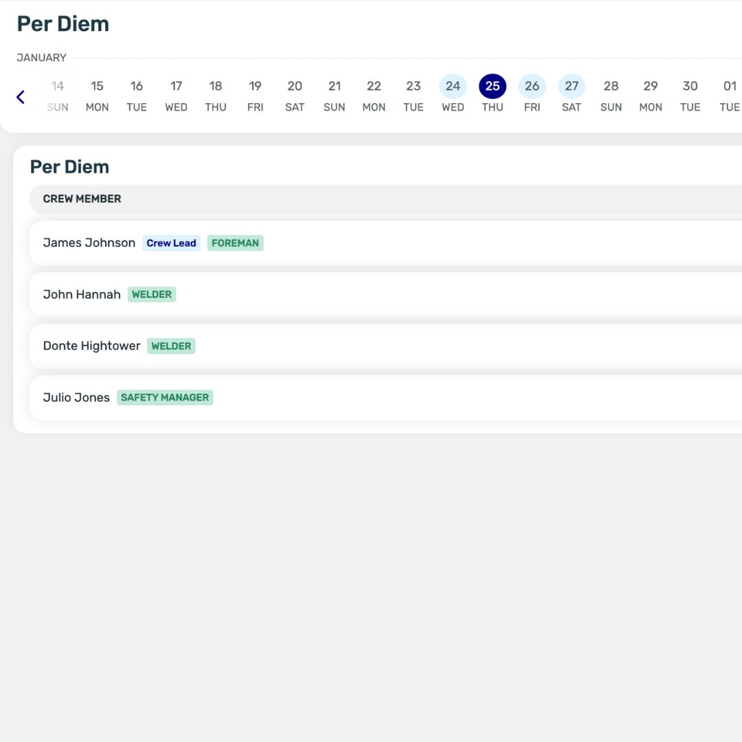crewOS Industrial Field Service Management Per Diem Feature Screenshot