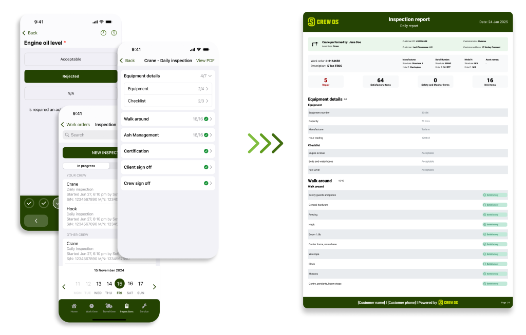 custom pdf reports in industrial field service - reporting in the crewOS app