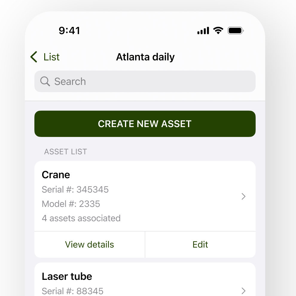 industrial field service asset management asset list