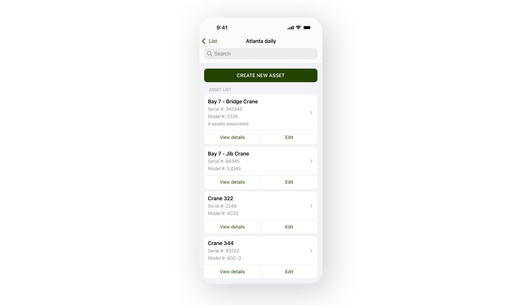 crewOS asset management industrial field service asset list
