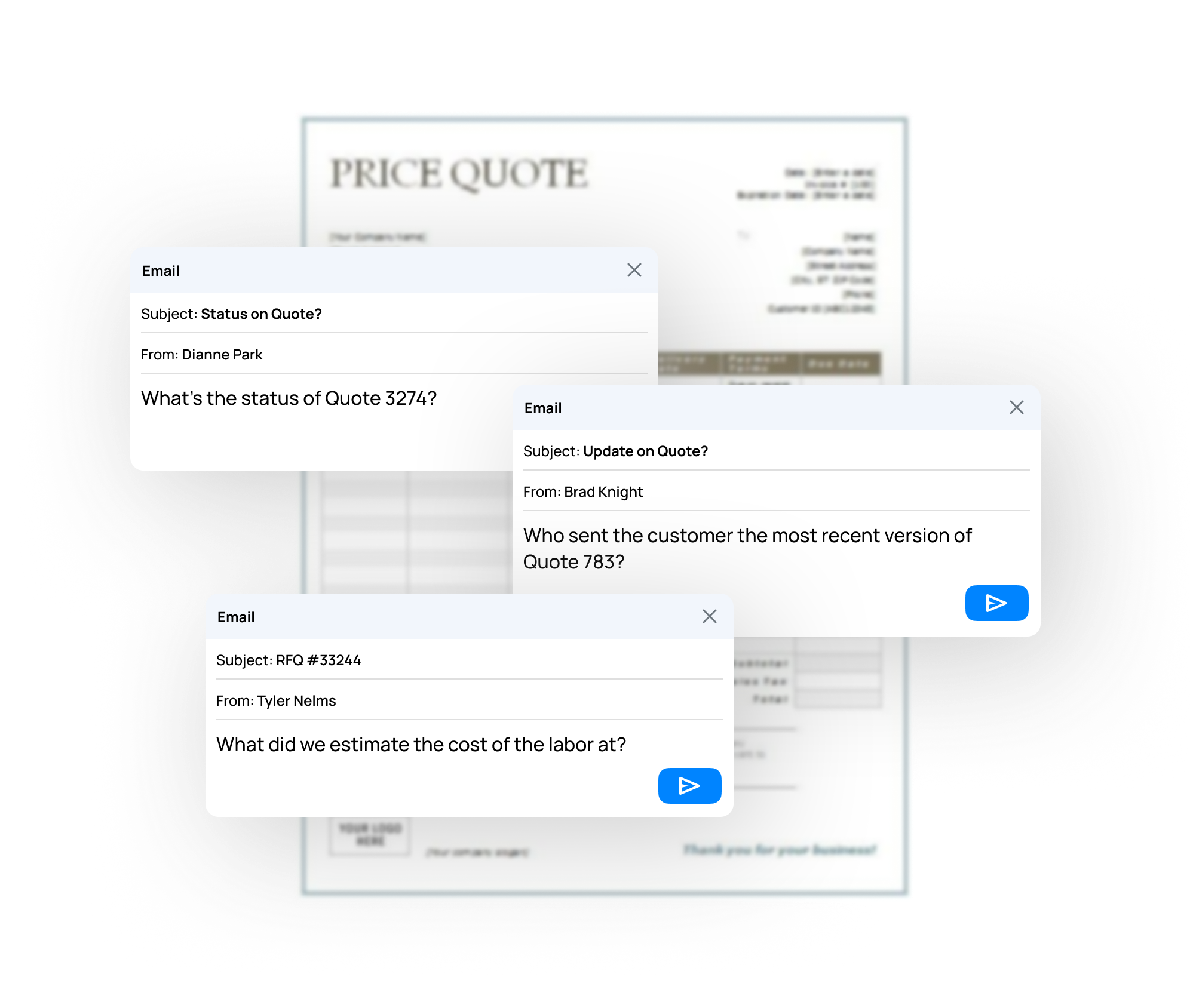 Multiple emails related to finding a quotes status