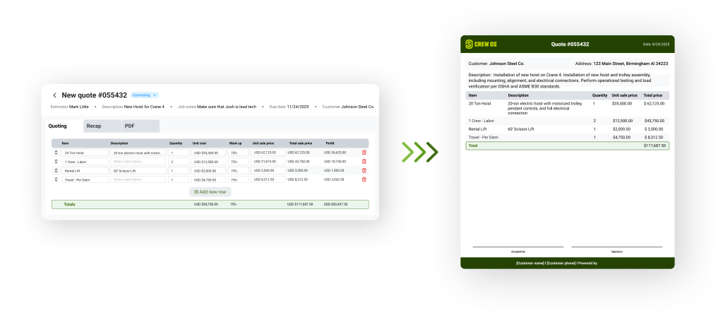 crewOS quoting feature