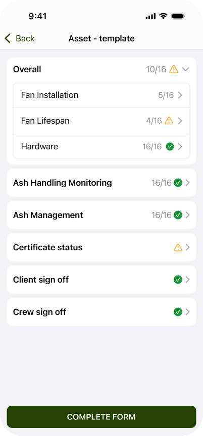 crewOS mobile inspection checklist with findings tied to the asset